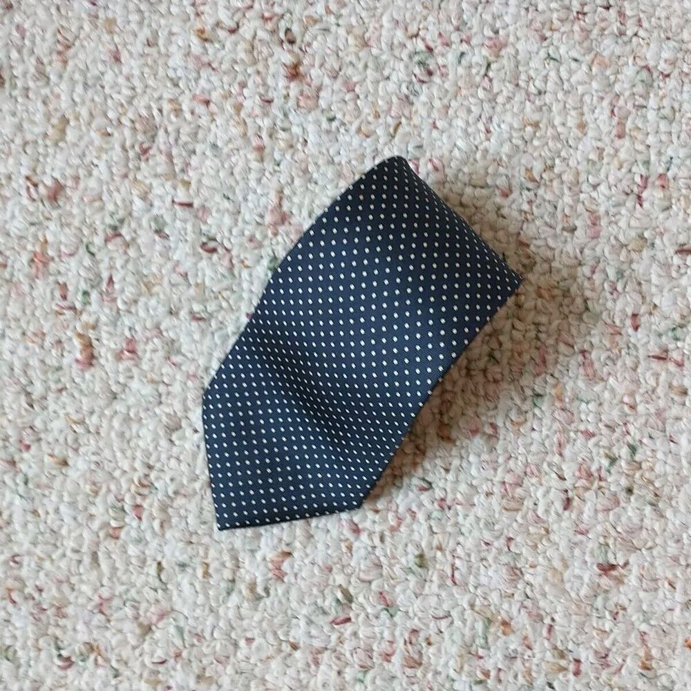 St Michael Necktie Tie 100%Silk Navy Blue White Polka Swiss Dot Italy 3x54"